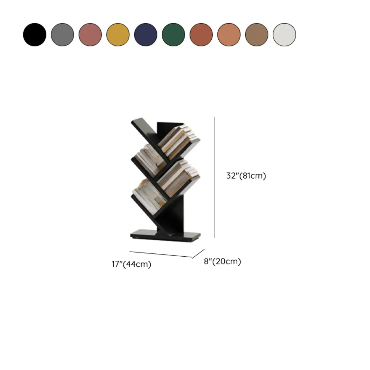 Artistic Vertical Rubberwood Branch Bookcase Black #size