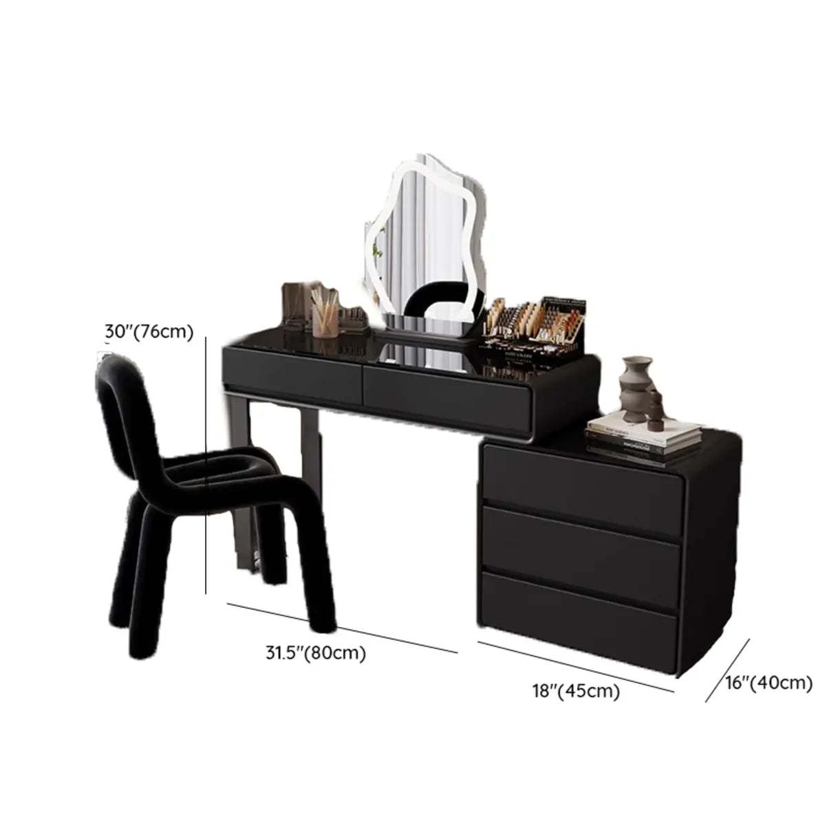 Modern Classic Black Mirror Light Bedroom Vanity Set — Black-White