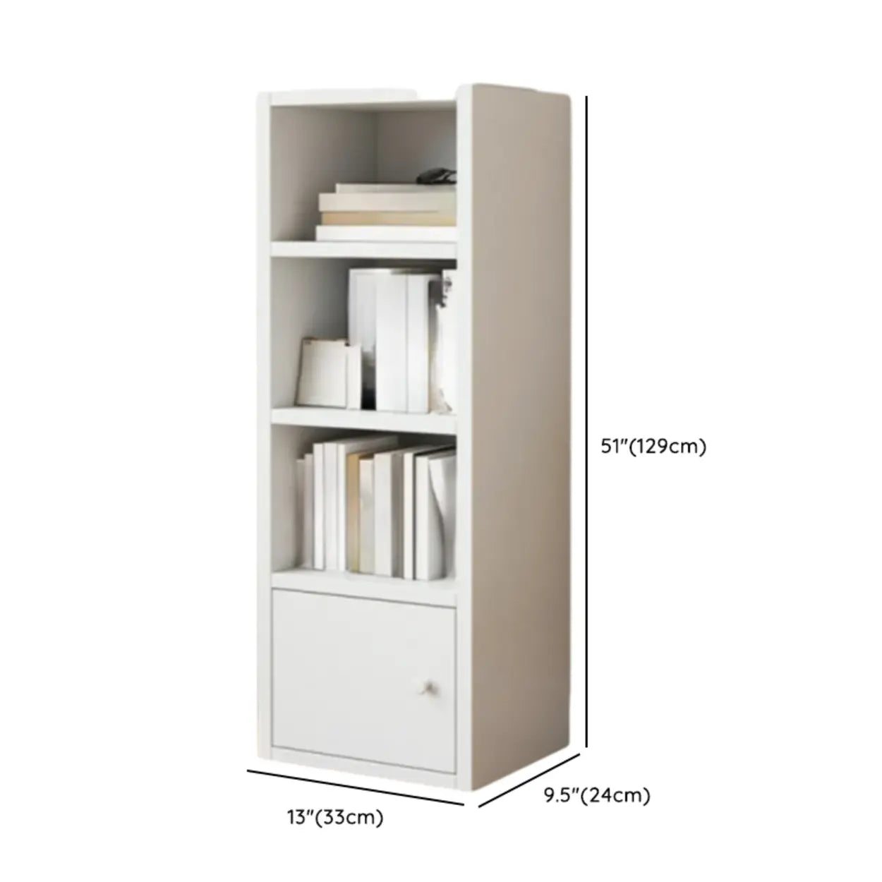 Simple Open-Drawer Narrow White Bookcase