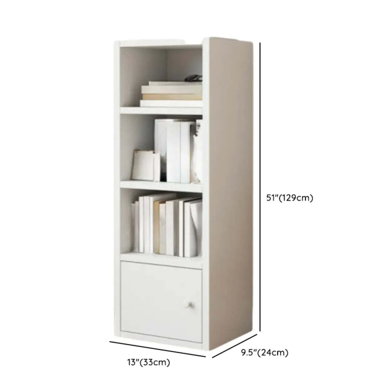 Simple Open-Drawer Narrow White Bookcase