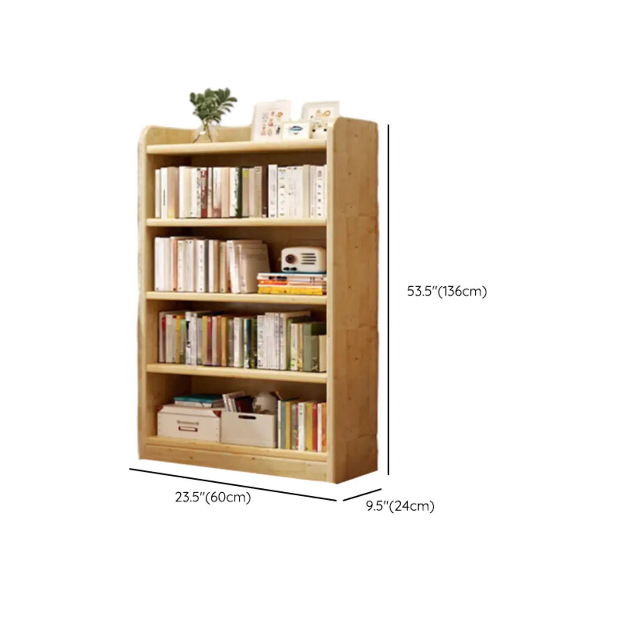 Natural Rustic Wood Narrow Bookcase