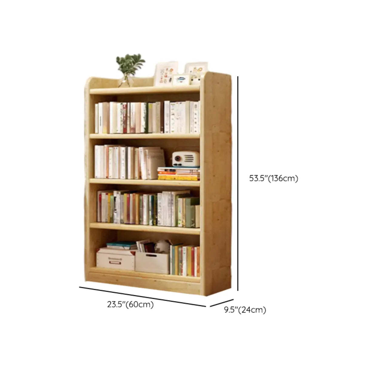 Natural Rustic Wood Narrow Bookcase