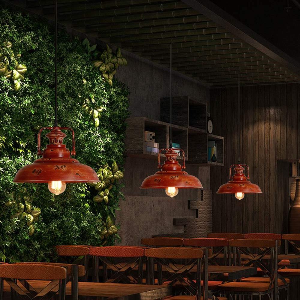 Retro Red Rust Dome Pendant Light