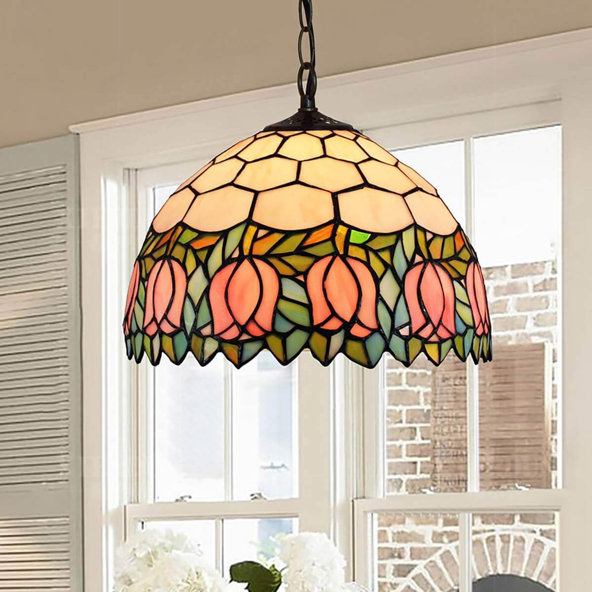 Tiffany Tulip Stained Glass Pendant Light — 220V-240V For UK/AU