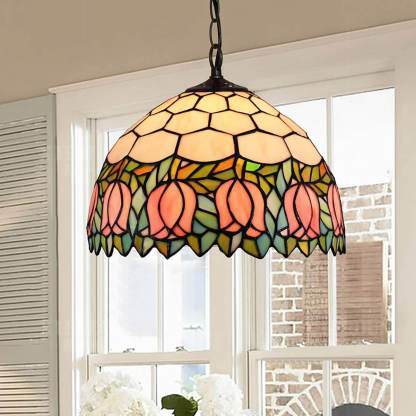 Tiffany Tulip Stained Glass Pendant Light — 220V-240V For UK/AU
