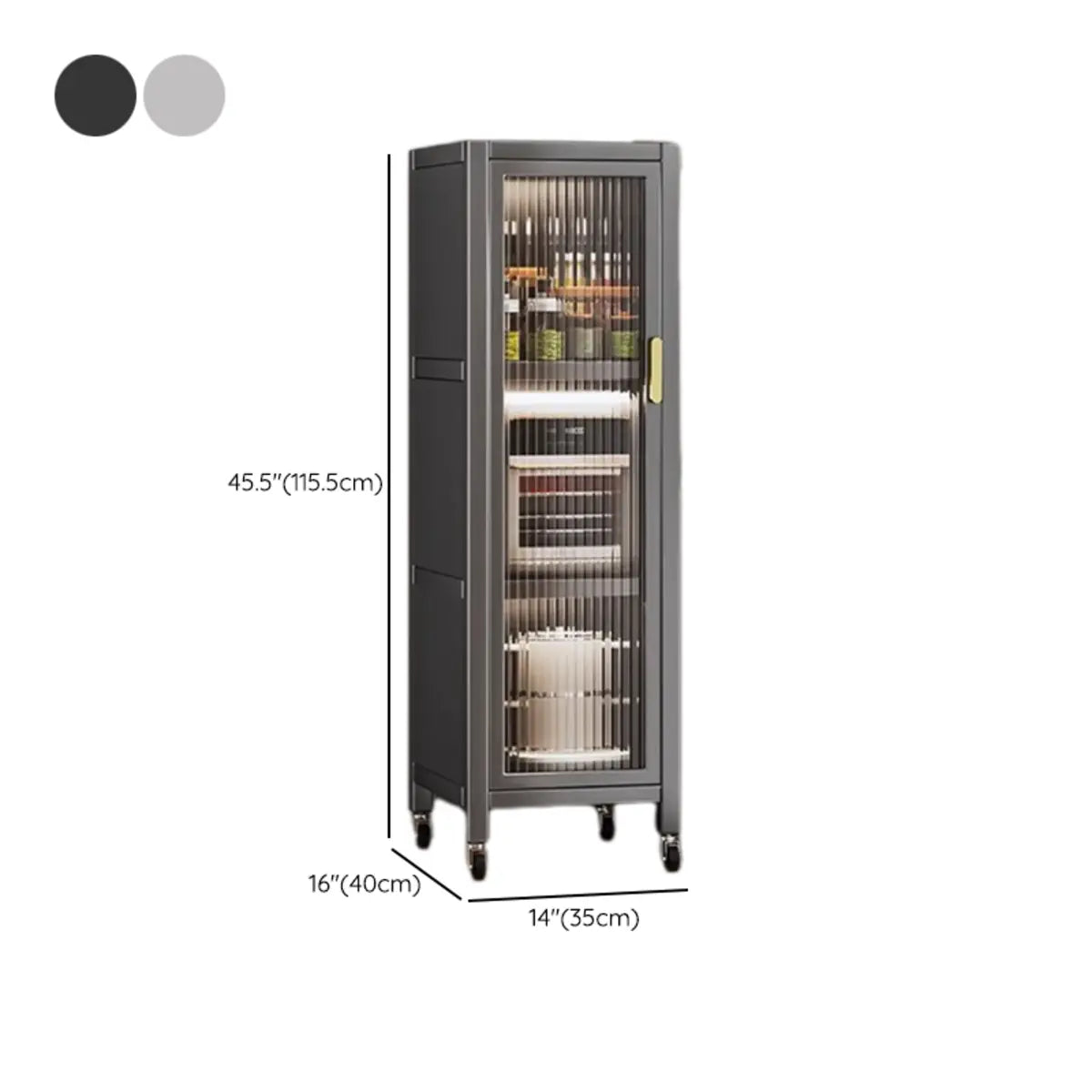 Gray Ribbed Glass Door Metal China Cabinet