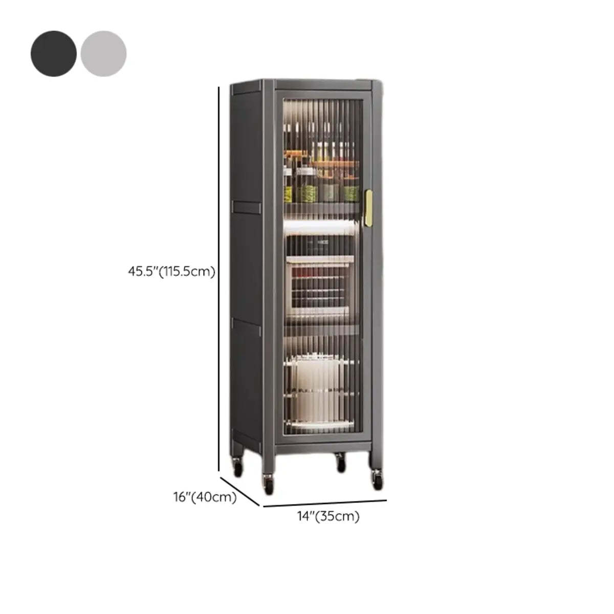 Gray Ribbed Glass Door Metal China Cabinet