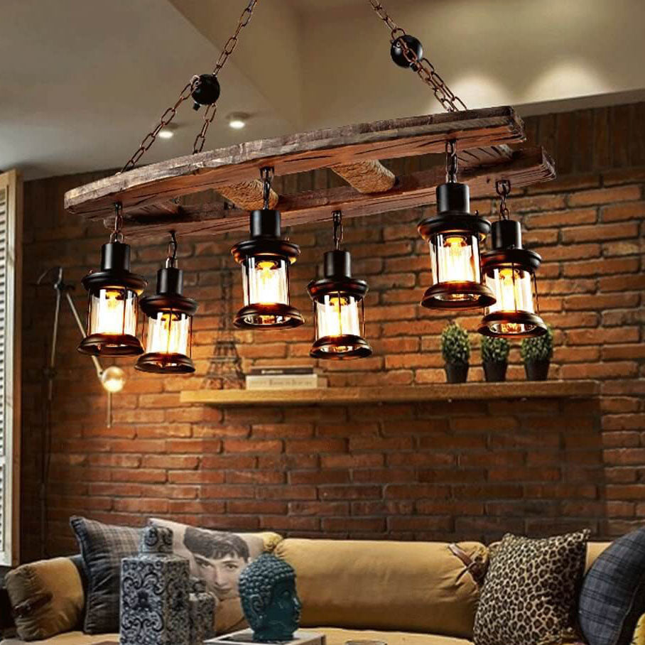 Retro Wooden 6-Light Lantern Chandelier — 110V-120V For US/CA