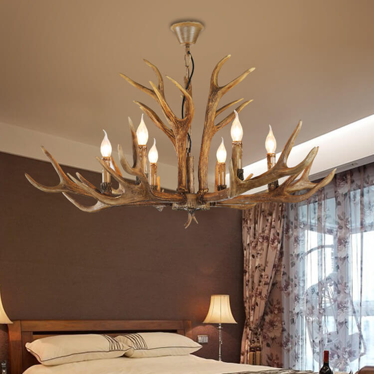 Country Antler Resin 6-Light Chandelier