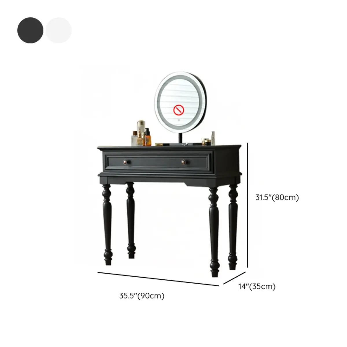 Rectangular Wood Black Makeup Vanity Set with Mirror