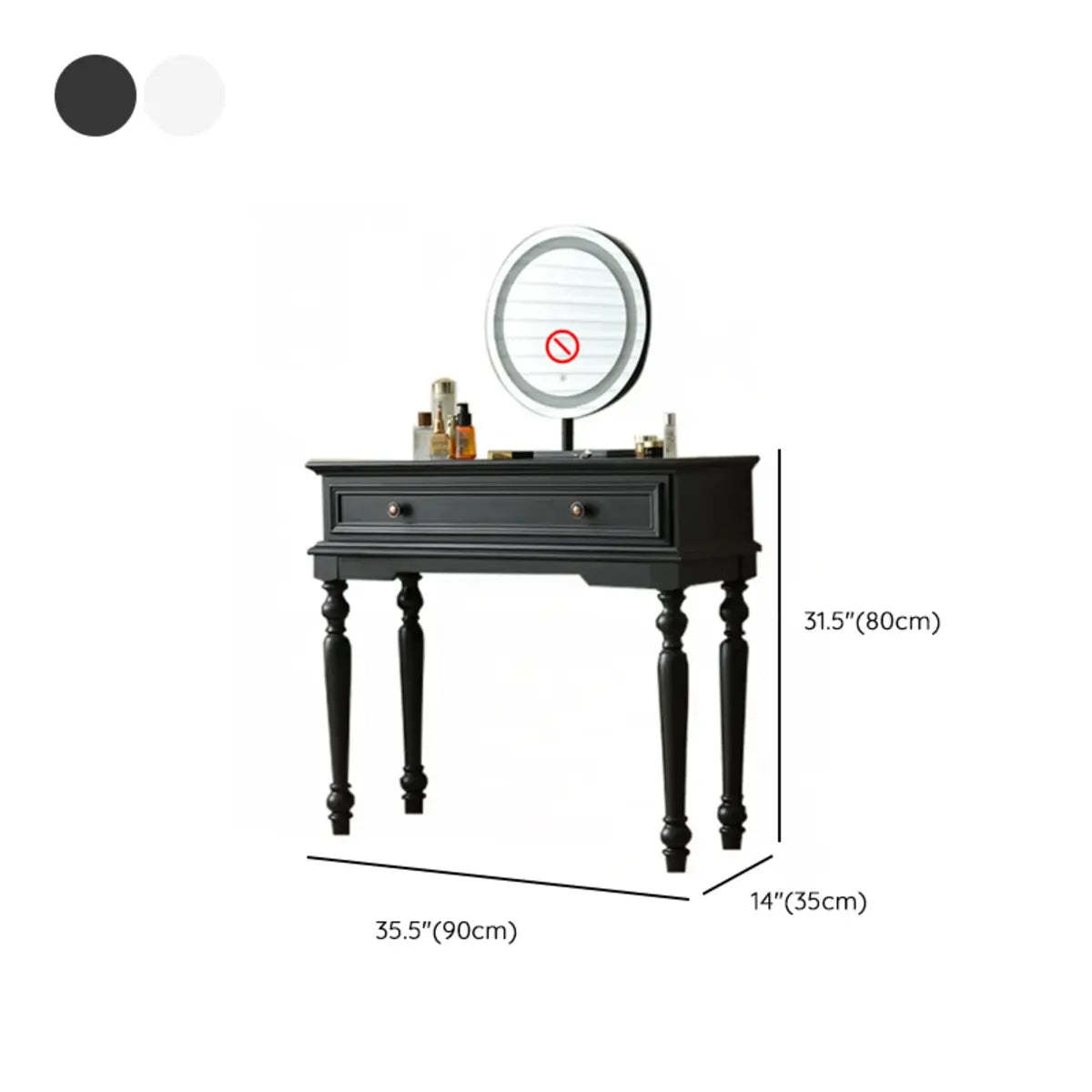 Rectangular Wood Black Makeup Vanity Set with Mirror