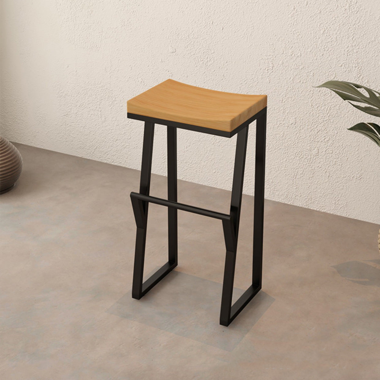 Industrial Wood Iron Bar Stool Footrest