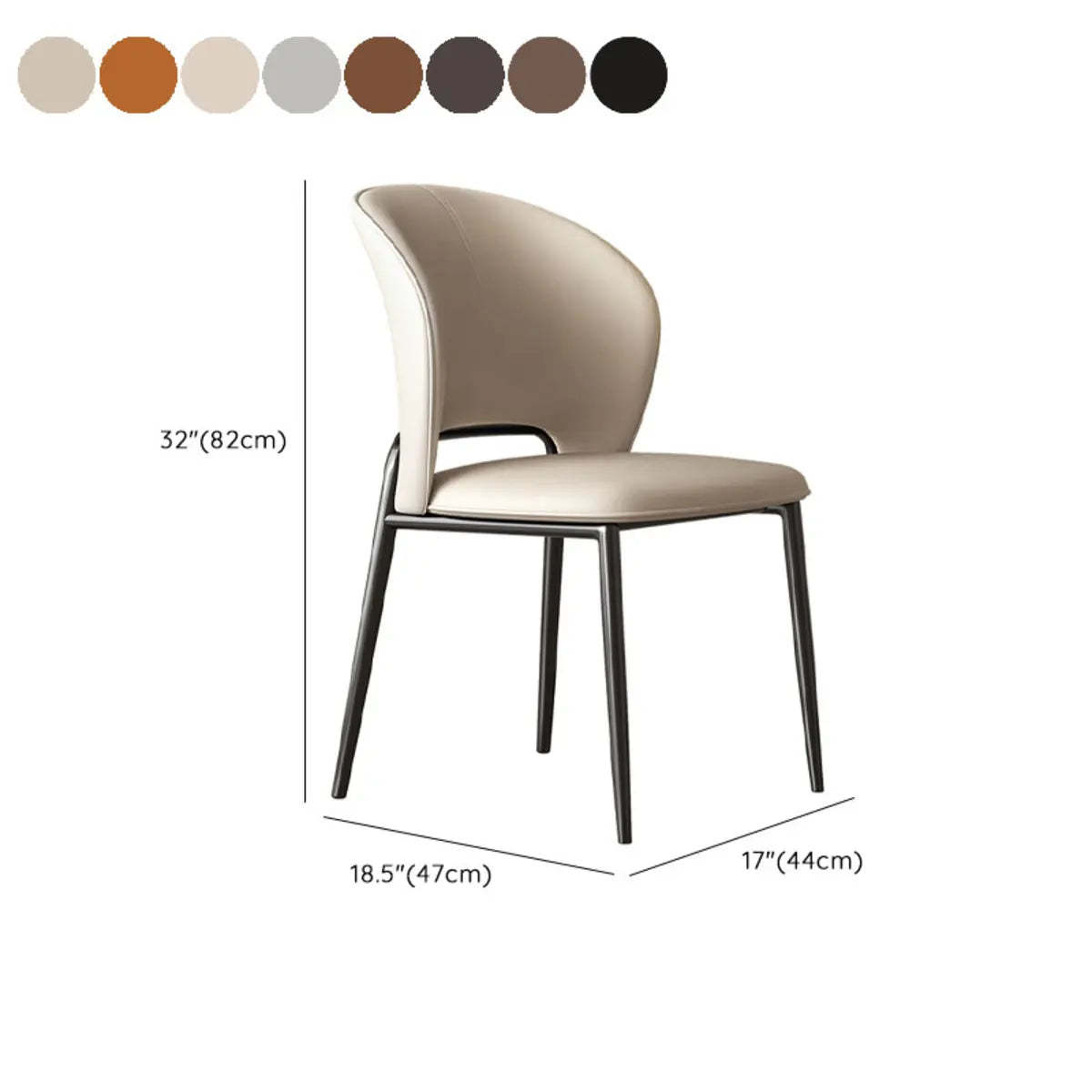 Nordic Curved-Back Faux Leather Metal Leg Dining Chair