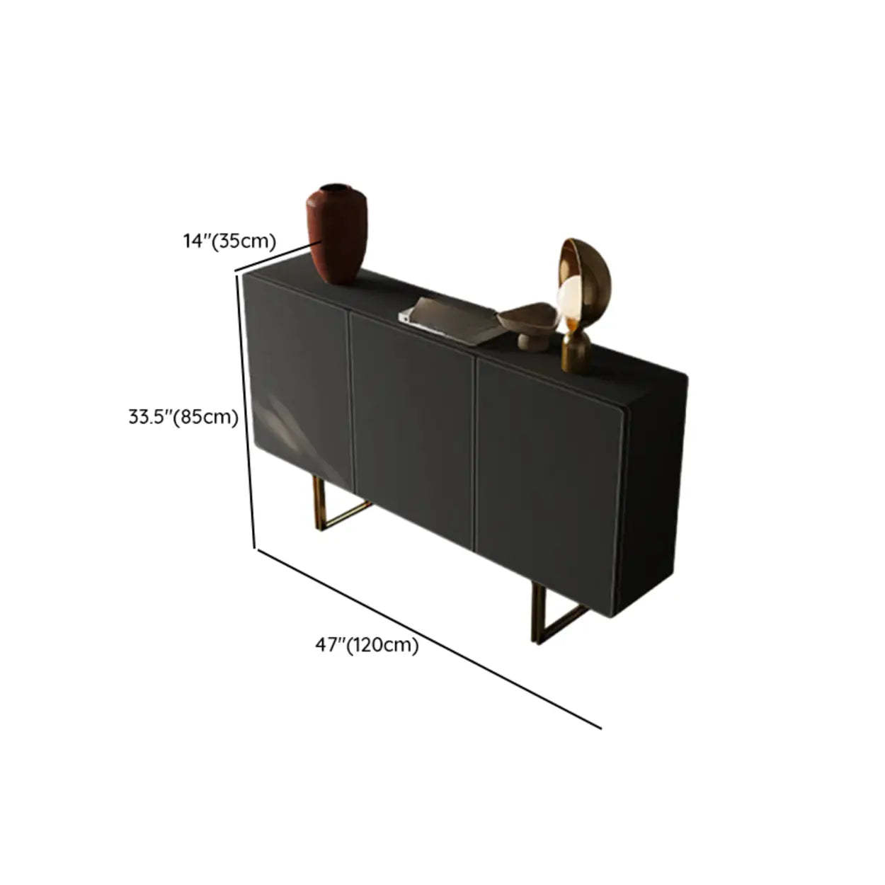 Leather Top Rectangular Black Metal Storage Console Table