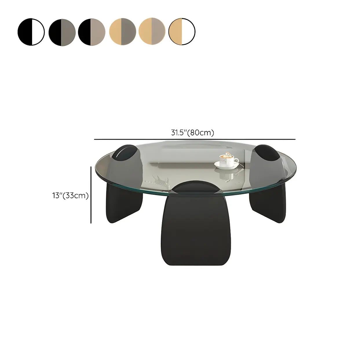 Round Glass Coffee Table with Wood Legs — Clear Glass / Natural Finish