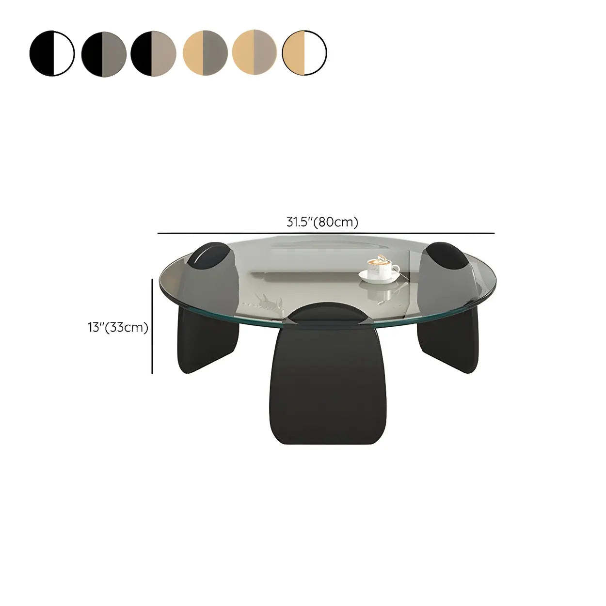 Round Glass Coffee Table with Wood Legs — Clear Glass / Natural Finish