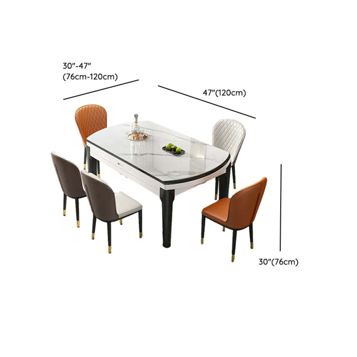Modern White Oval Marble Self-Storing Dining Table