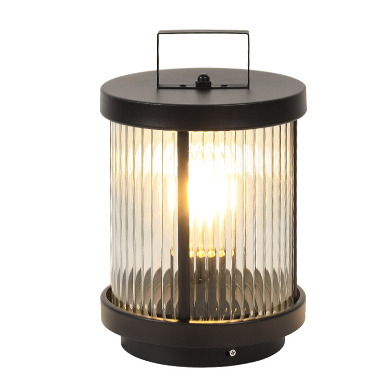 Striped Glass Cylindrical Portable Solar Lantern — Solar / Set of 8