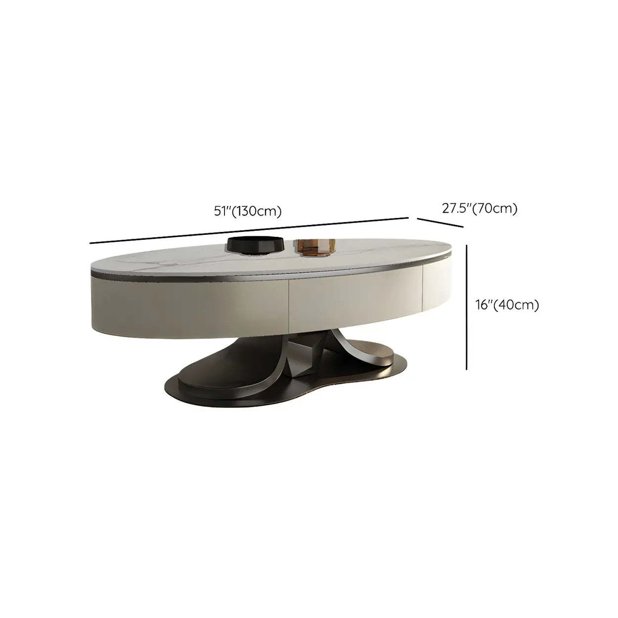 Glam White Stone Oval Steel-Base Coffee Table