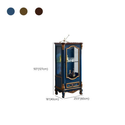 Antique Blue Tall Wood Display Wine Cabinet