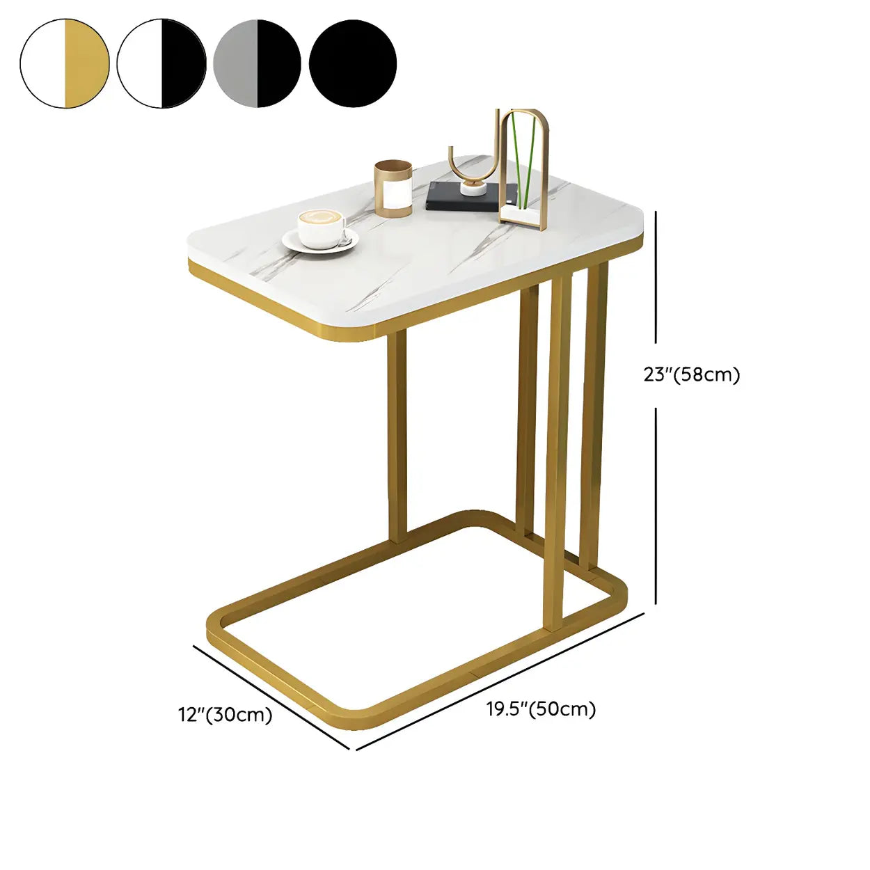 2 Tiers Rectangular Black Metal and Wood Storage Side Table #size