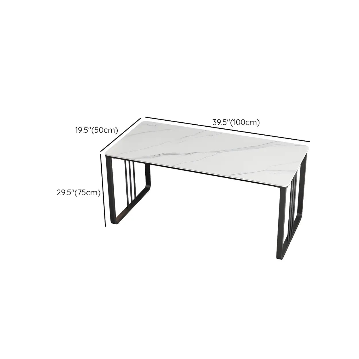 Contemporary Gray Stone Sled Writing Desk — White / Table Only