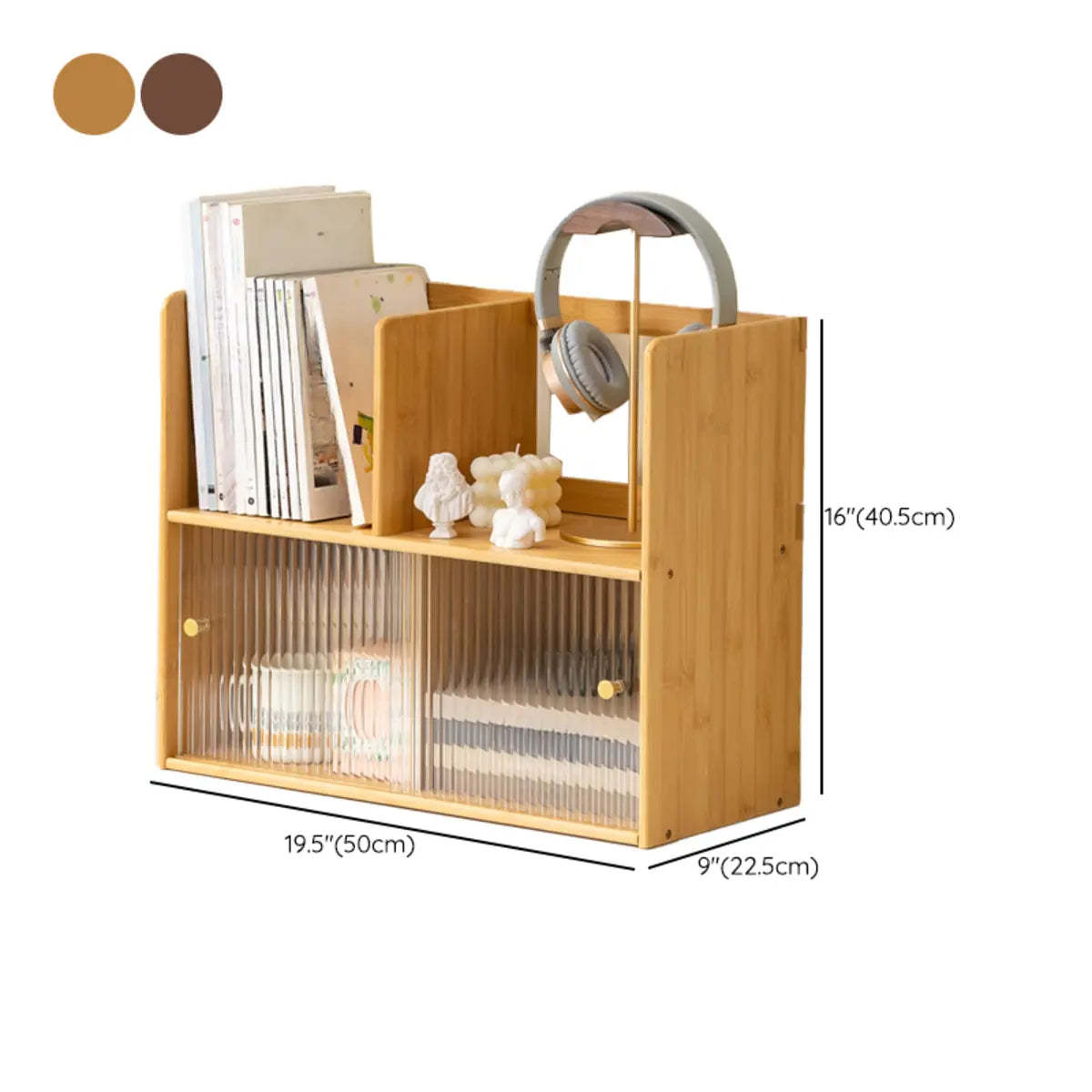 Glass Door 2-Tier Bamboo Desktop Display Cabinet