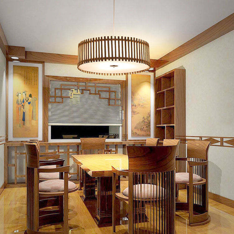 Modern Wooden Cylindrical Flush Mount Light