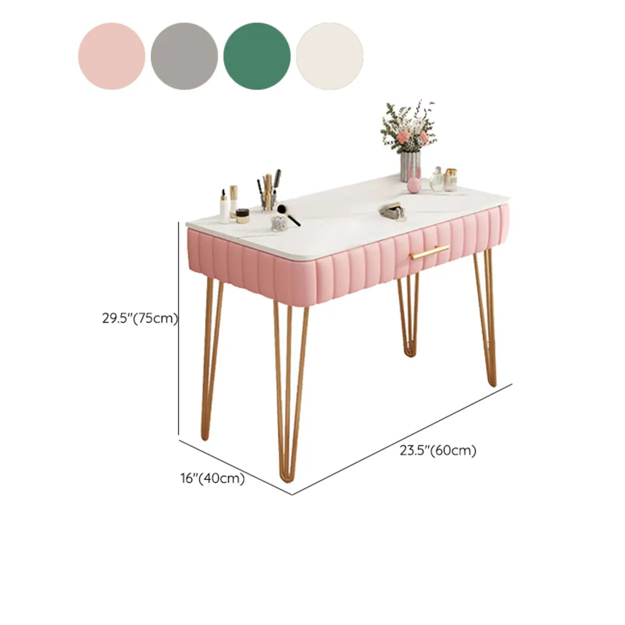 Glam Blackish Green Wood Makeup Vanity with Drawers #size