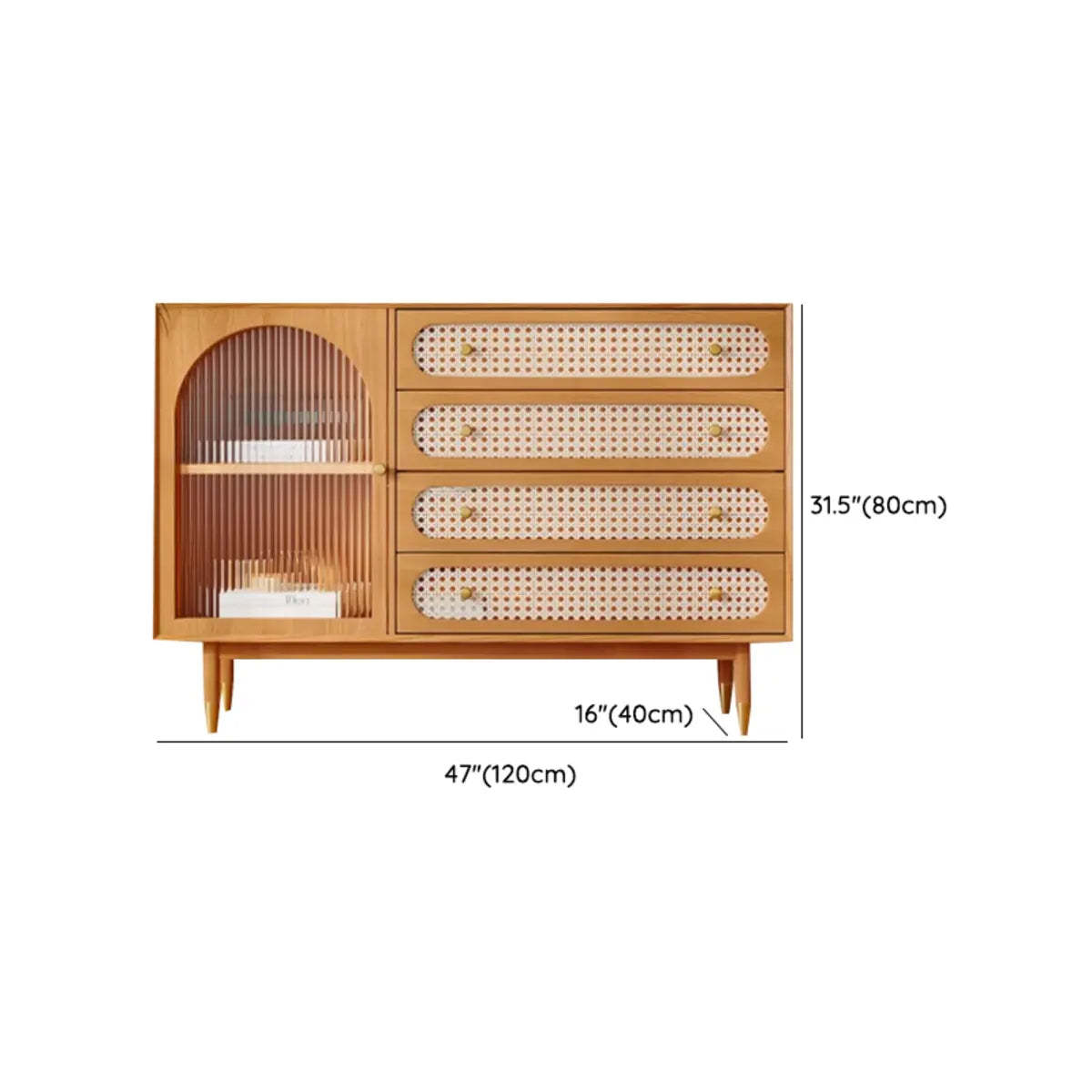 Rattan-Weaved Door Natural Wood Floor Buffet