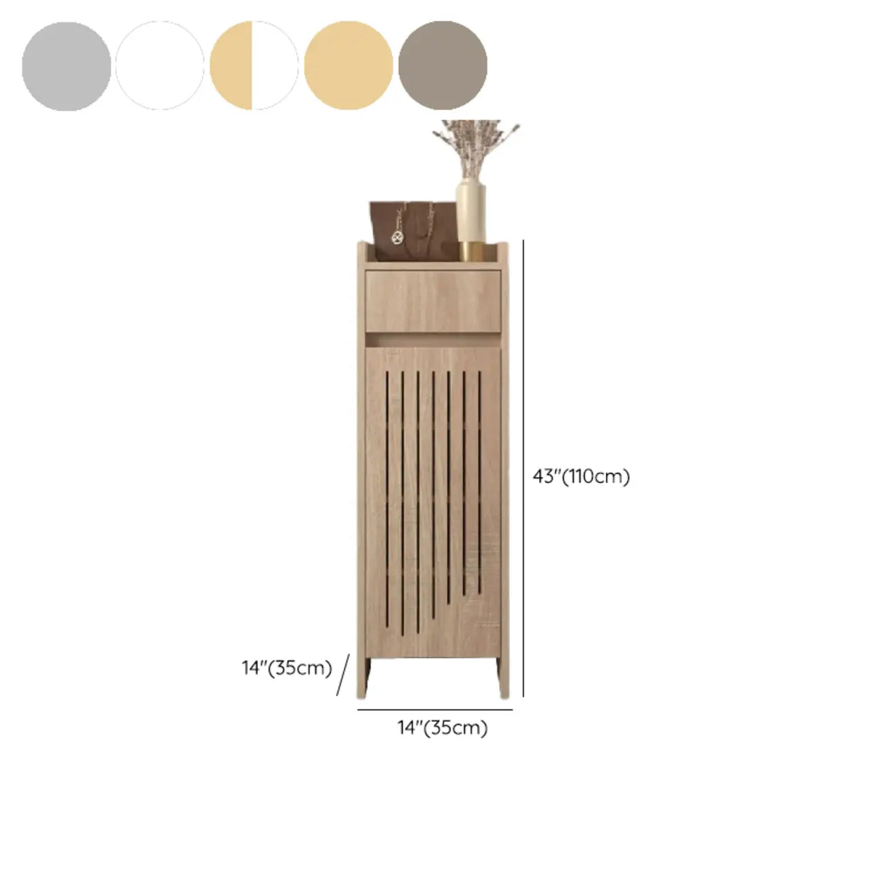 Modern Slim Beige Wood Hallway Shoe Cabinet