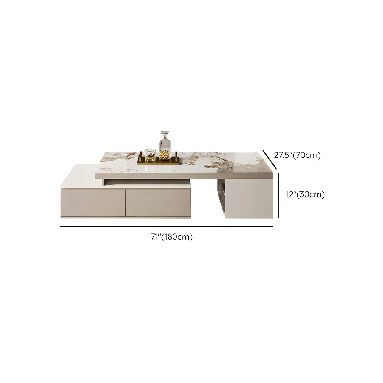 Rectangular Stone Coffee Table with Storage Shelves