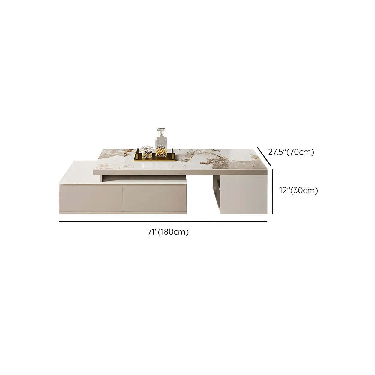 Rectangular Stone Coffee Table with Storage Shelves