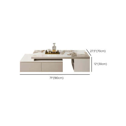 Rectangular Stone Coffee Table with Storage Shelves