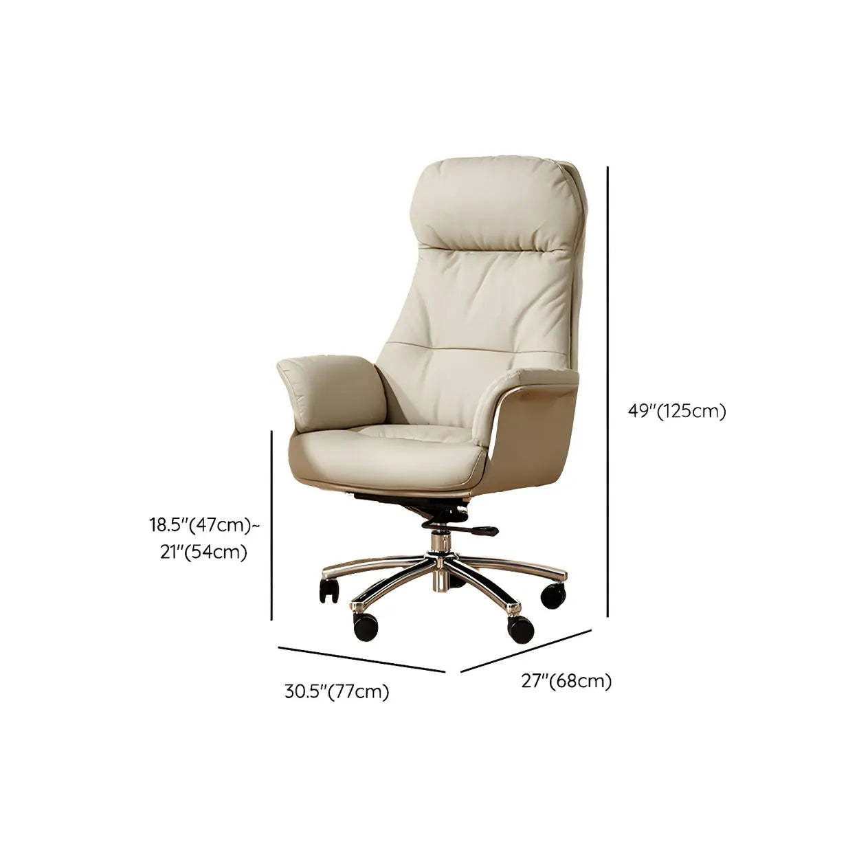 Off-White High-Back Leather Swivel Office Chair