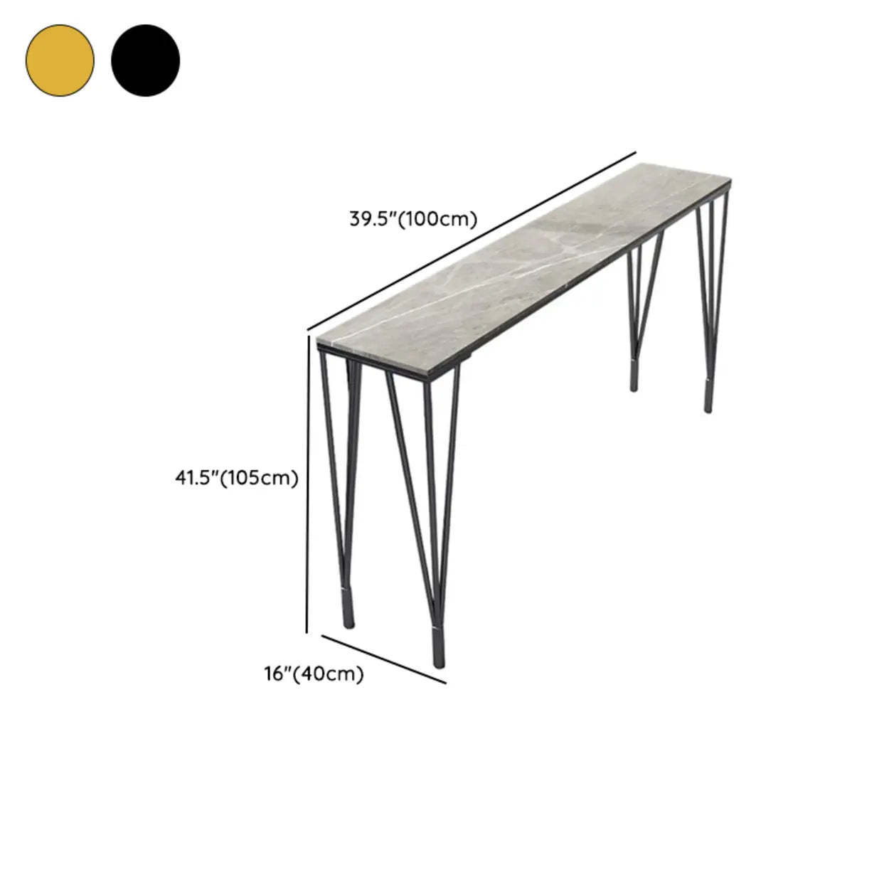 Glam Slim Gray Stone Rectangular Breakfast Bar Table — Black / Table Only