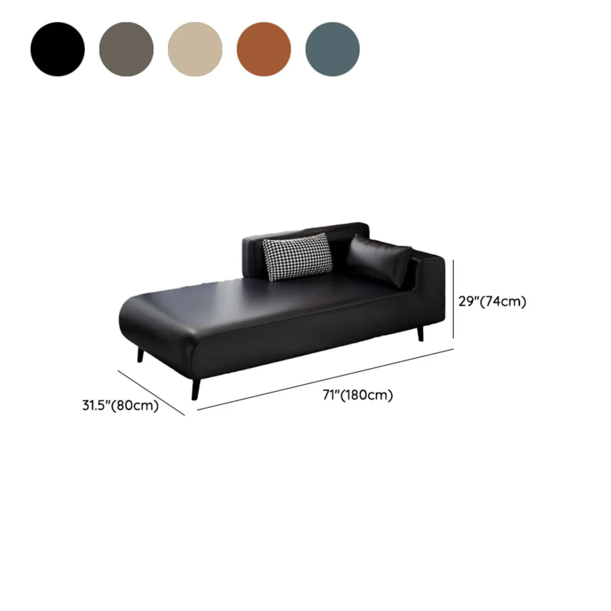 Simple Brown Rectangular Leather Solid Color Chaise Lounge #size