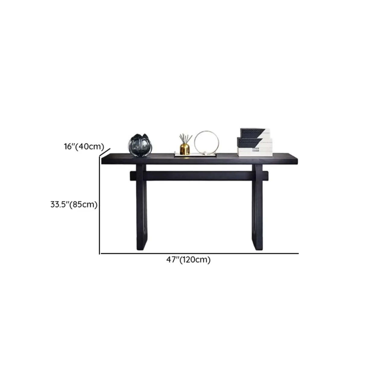 Simple Trestle Timber Black Rectangular Console Table