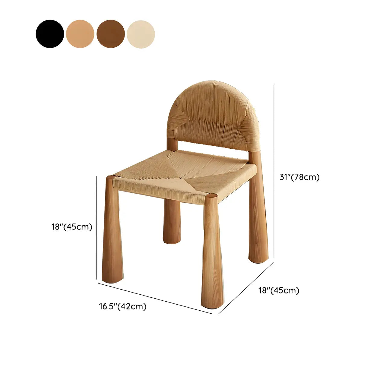 Scandinavian Natural Wood Low Back Woven Dining Chairs #size