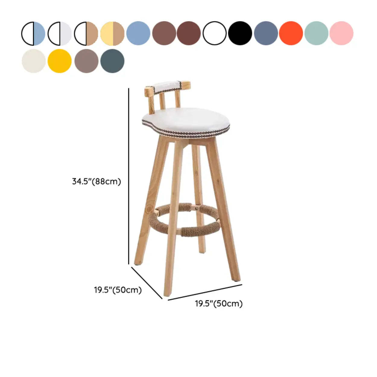 Round Wood Frame Faux Leather Pine Bar Stool