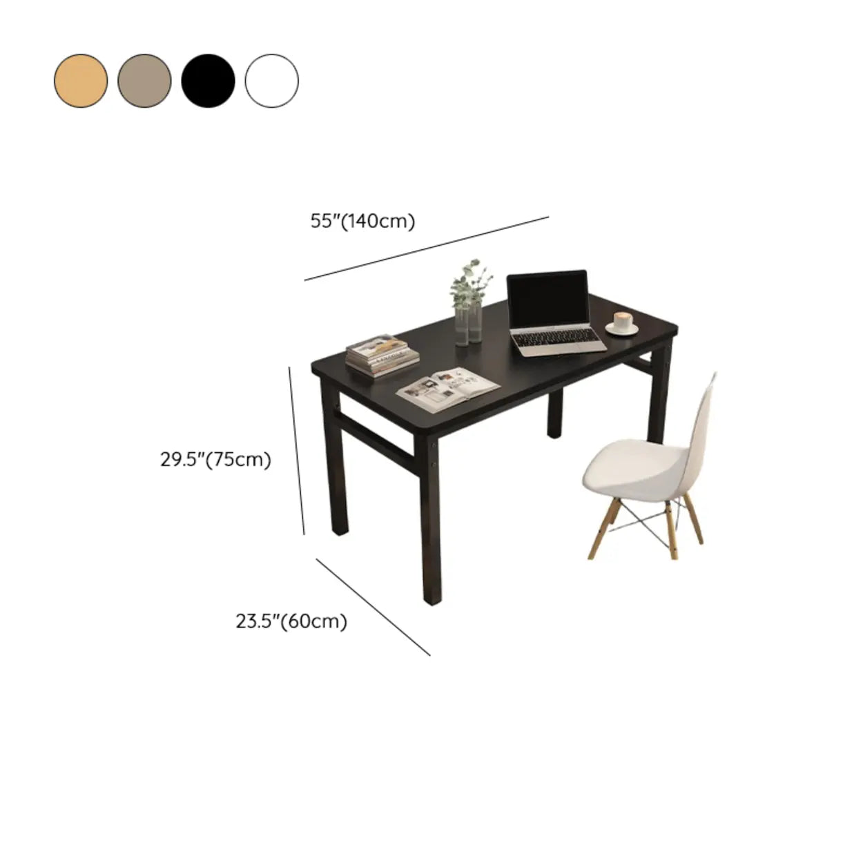White Wood Computer Desk with Storage — Natural Finish / Table Only