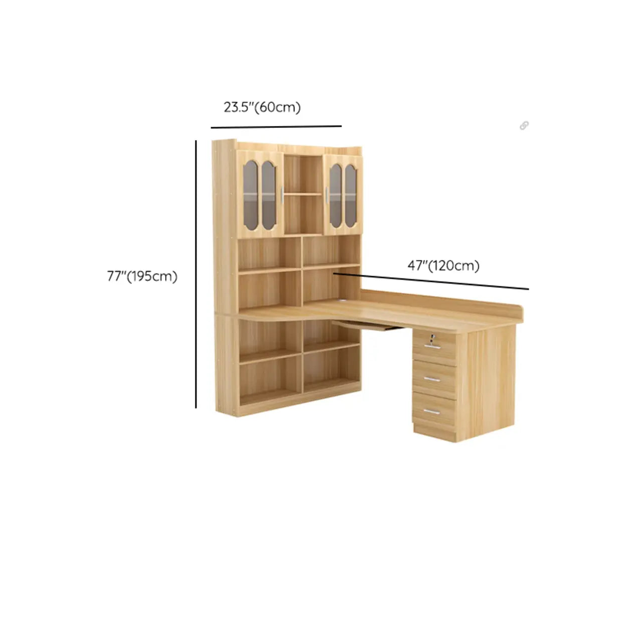 Natural Finish L-Shaped Wood Credenza Desk with Storage #size