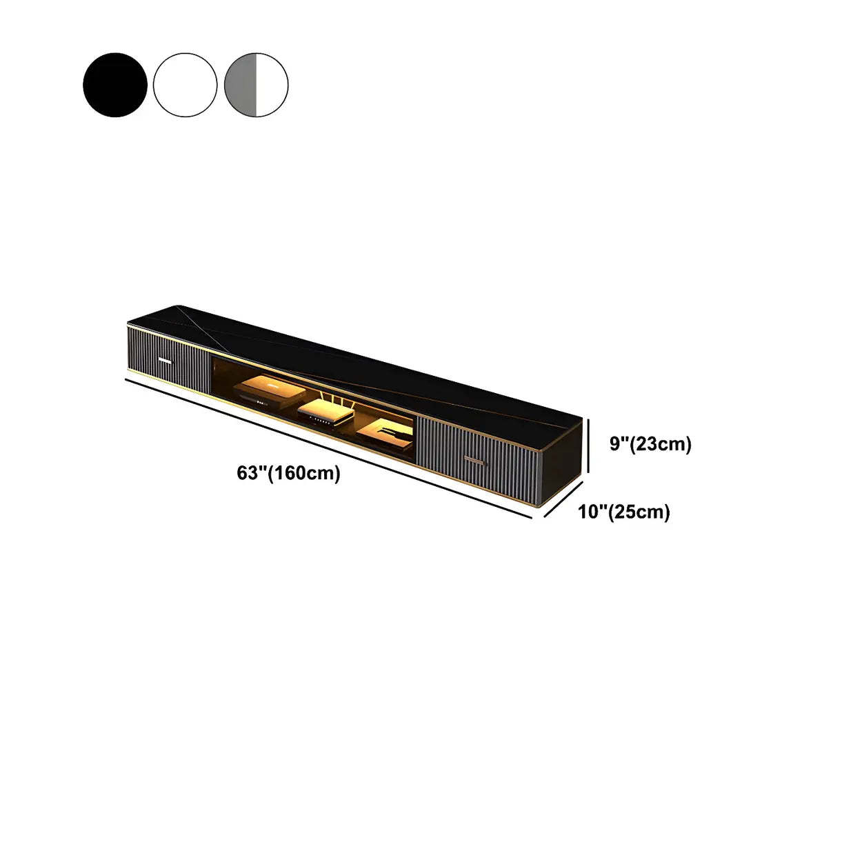 Black Stone Floating TV Stand with Drawers — Black