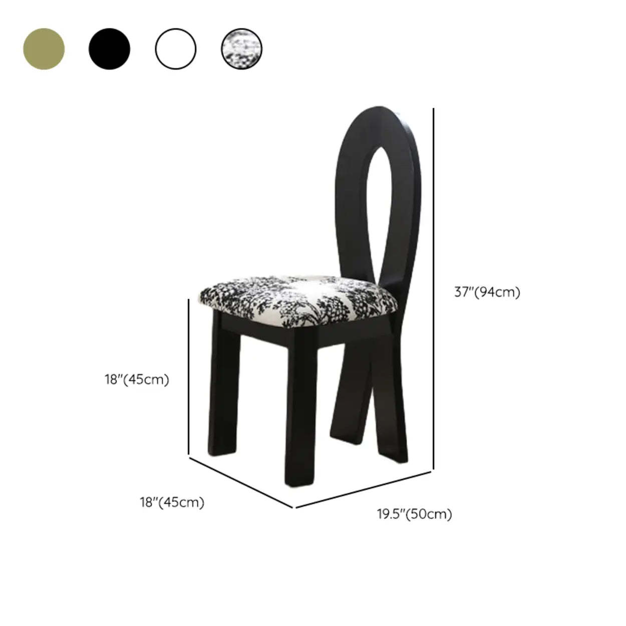 Black Fabric Ribbon-Back Wood Dining Chair