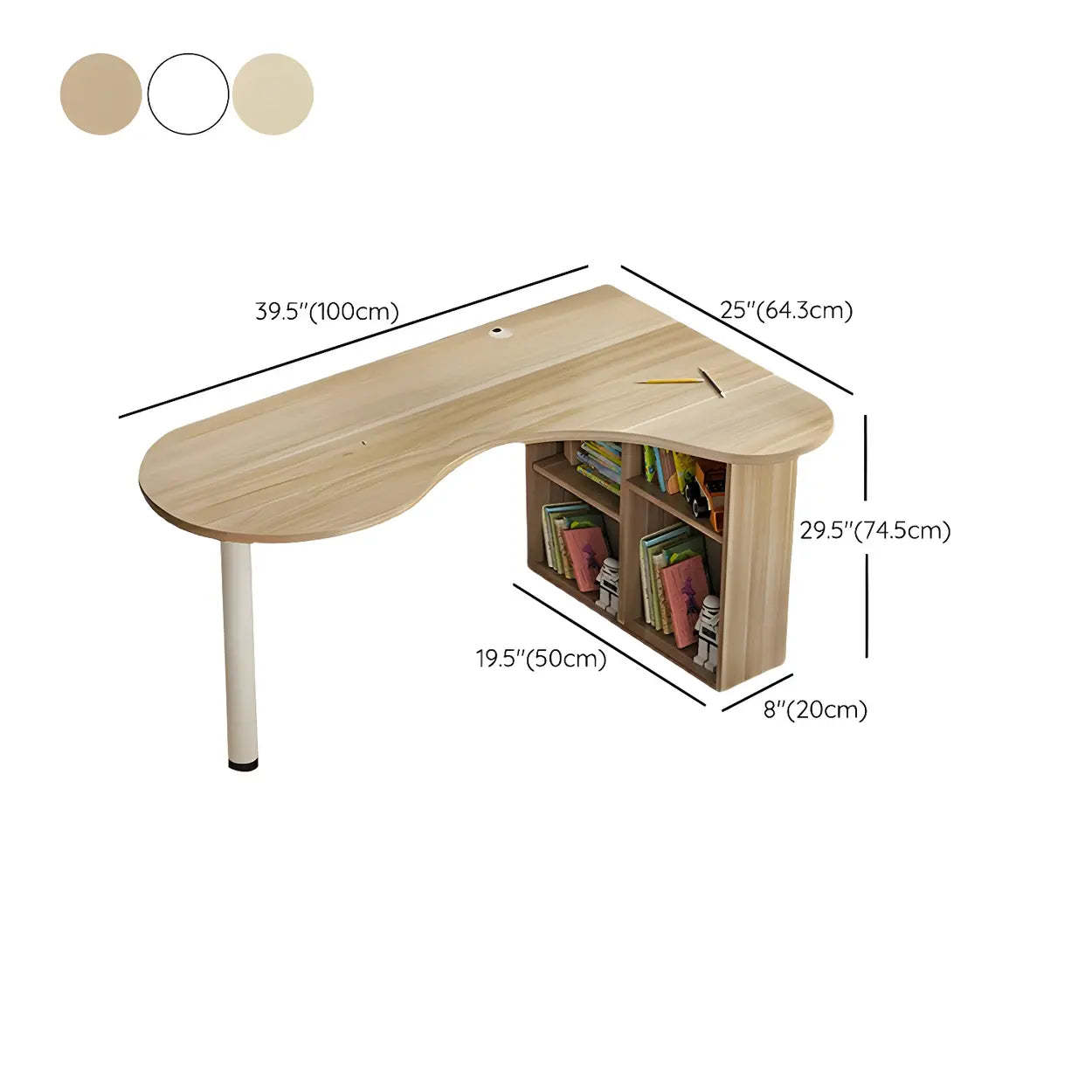 Wood Free-Form Peninsula Writing Desk with Shelf — Yellow / Left Hand Return