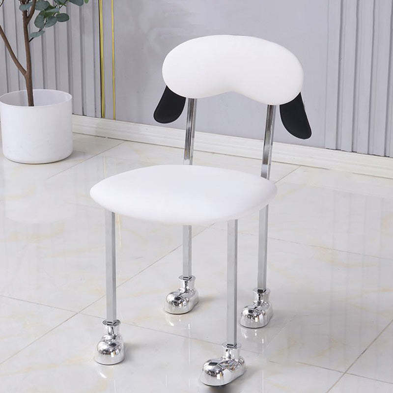 Contemporary Puppy Velvet Stainless Steel Open-Back Chair — White Microfiber Leather Finish + Silver Frame