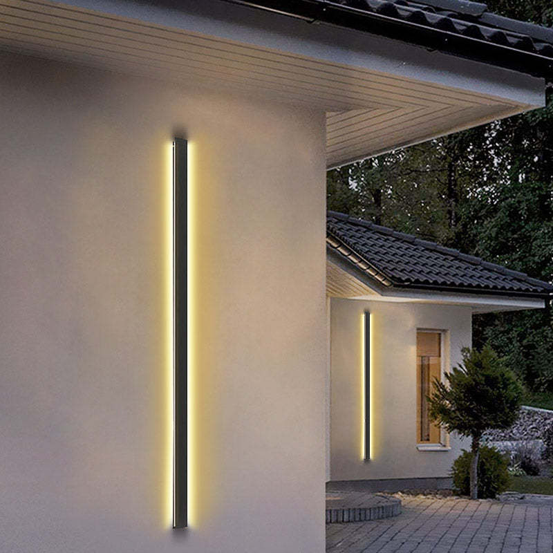 Black Long Strip Metal Waterproof Dimmable Modern Outdoor Wall Lights-Lighom