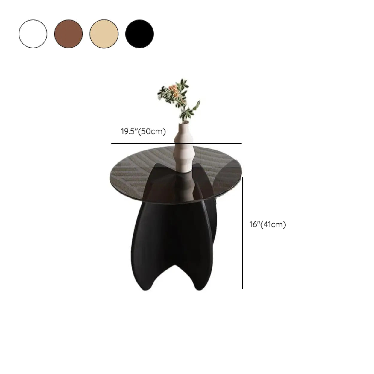 Modern Small Round Gray Glass Coffee Table with Wood Base