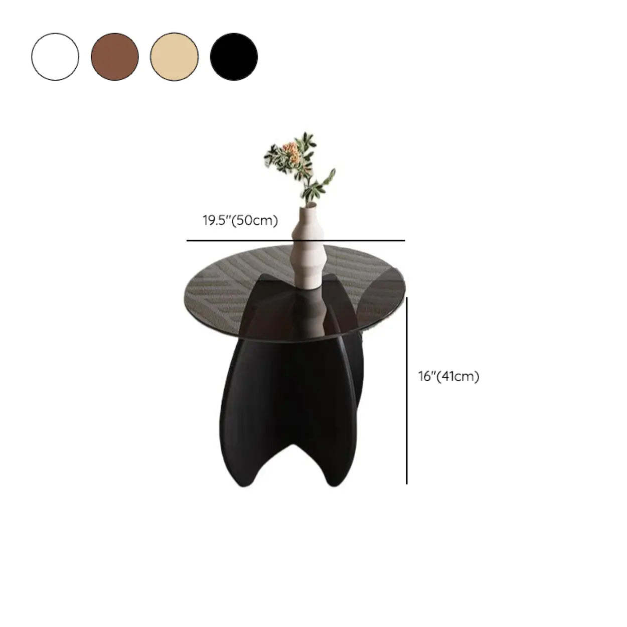 Modern Small Round Gray Glass Coffee Table with Wood Base