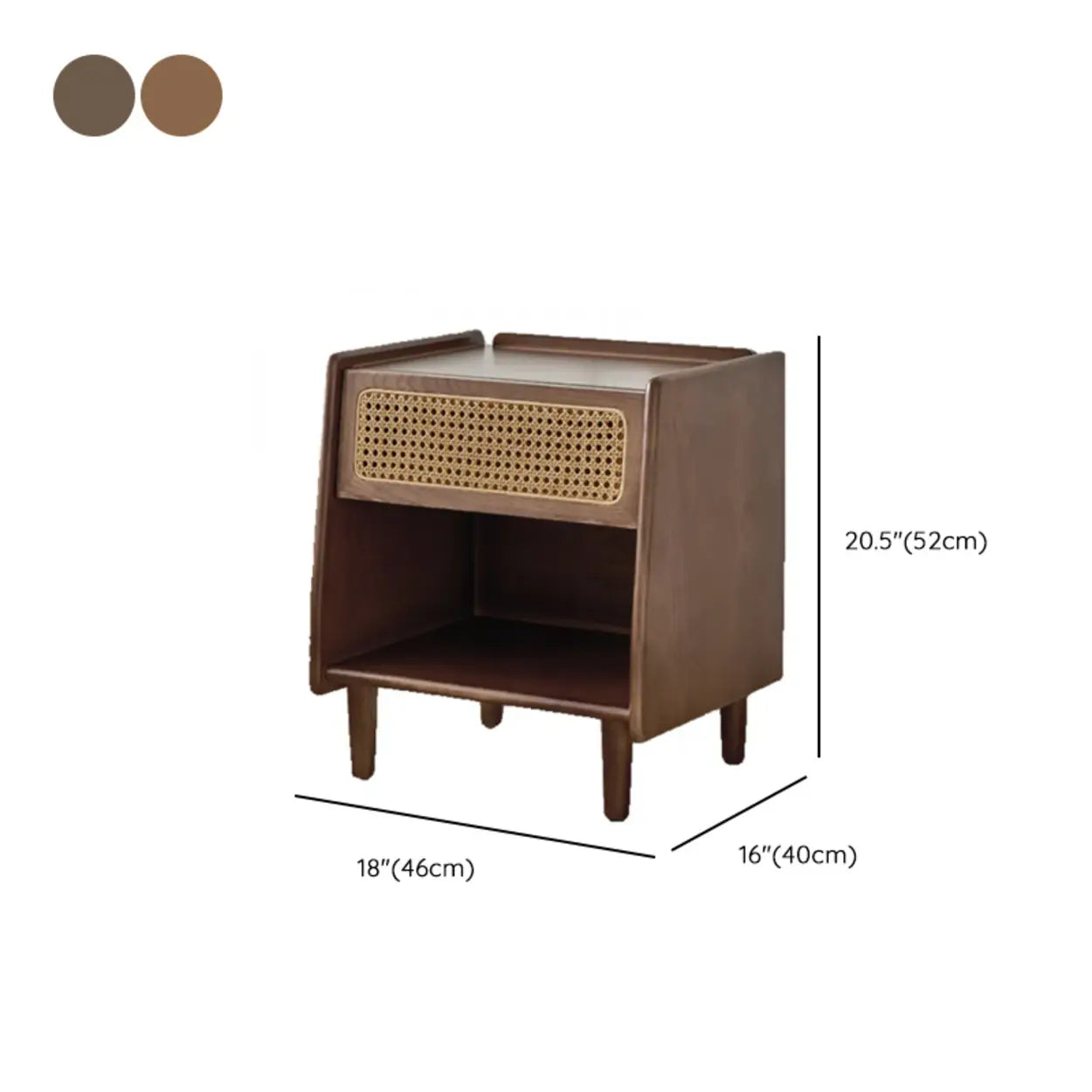 Vintage Rattan Wood Nightstand with Open Shelf
